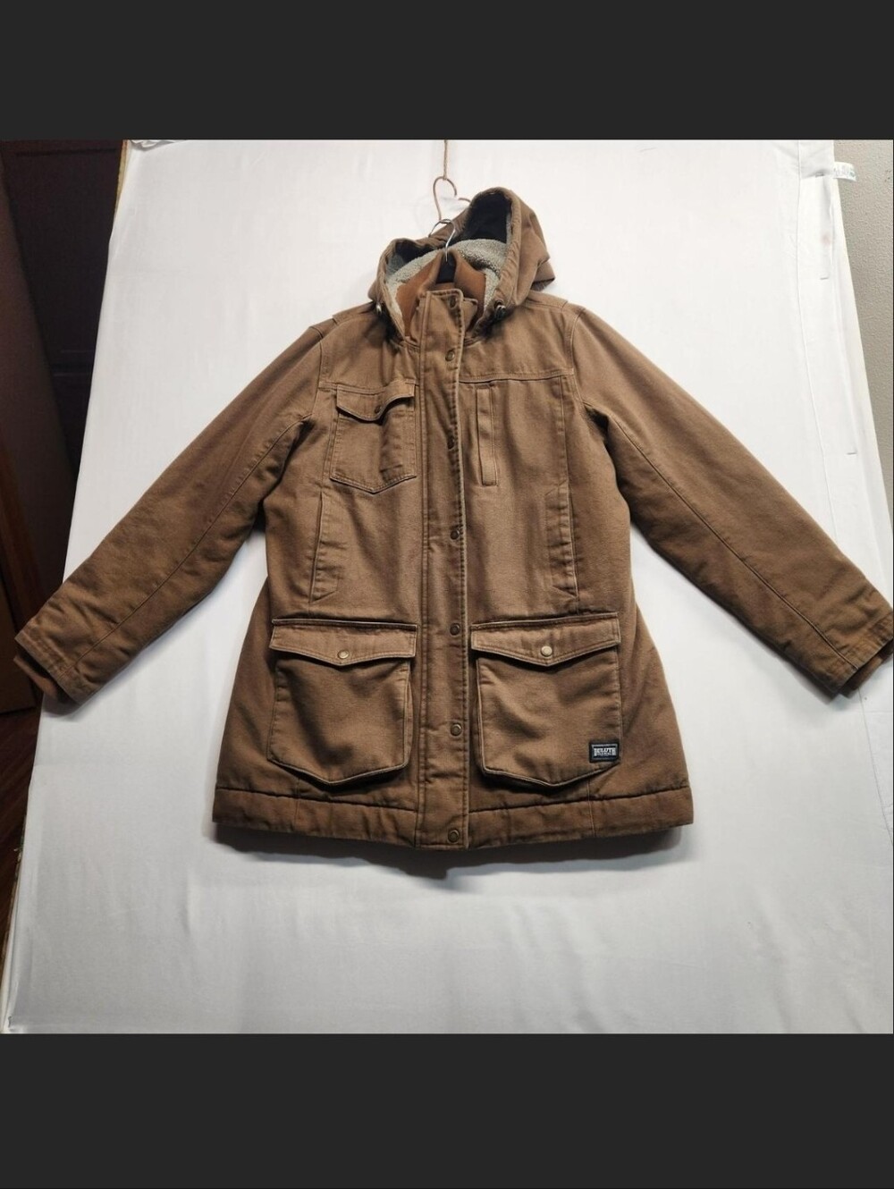 ⭐️Duluth Trading Co Women L Superior Fire Hose Insulated Parka Coat Acorn Tan